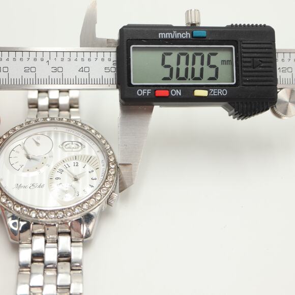 Marc Ecko Mens Dual Time Silver Tone Jumbo 50mm Watch St Steel w New Battery - Picture 2 of 15